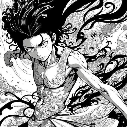 Prompt: manga drawring of Eijiro kiroshima, dynamic poses, expressive characters, detailed linework, lively backgrounds, black and white, dramatic emotions, intricate hairstyles, artistic flair, high contrast, immersive storytelling, whimsical elements, vivid imagination, fluid motion, 4K, ultra-detailed, captivating composition, versatile styles.