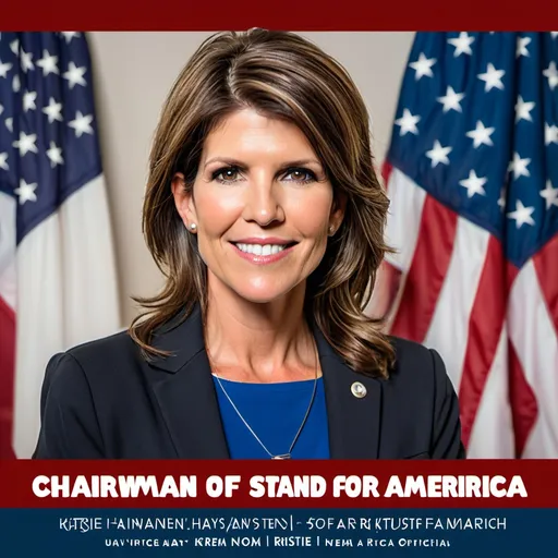 Prompt: 
make a banner that has text that says chairwoman of stand for america kristie noem




