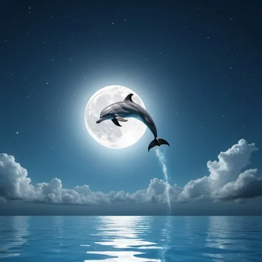 Prompt: create a dolphin swim in the sky with moon