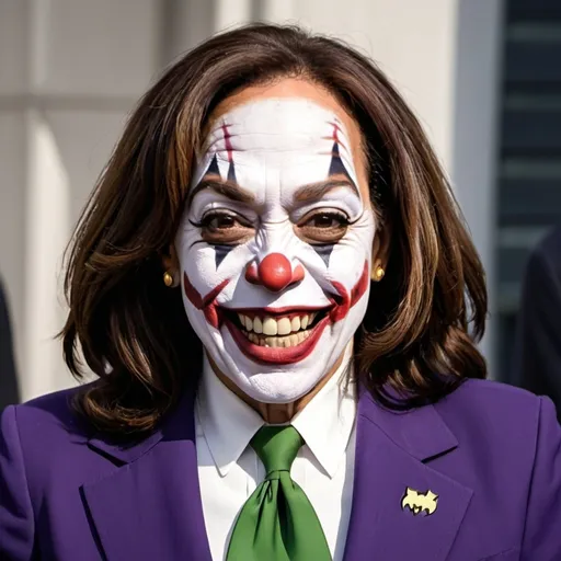 Prompt: Kamala Harris as the crazy joker from batman cartoons
