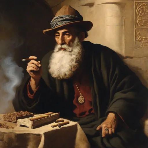 Prompt: Abraham the Hebrew smoking a cigar