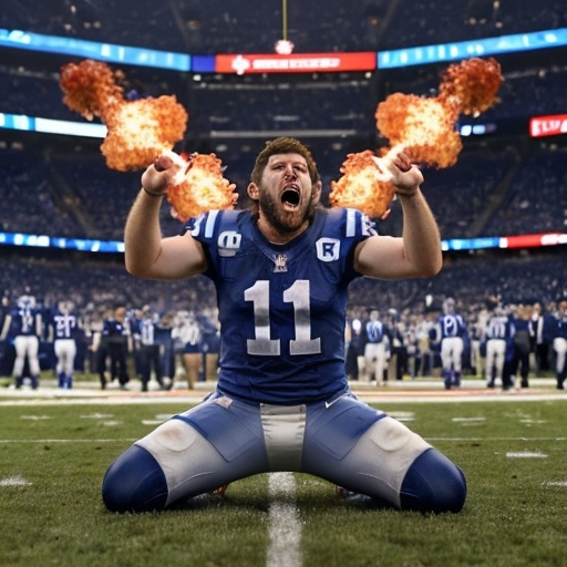 Prompt: Andrew Luck from the Colts kneescaps exploding while he screams in pain