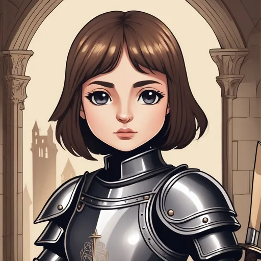 Prompt: chibi joan of arc, young woman in medieval armor, holding a medieval sword
