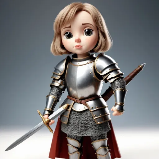 Prompt: chibi joan of arc, young woman in medieval armor, holding a medieval sword