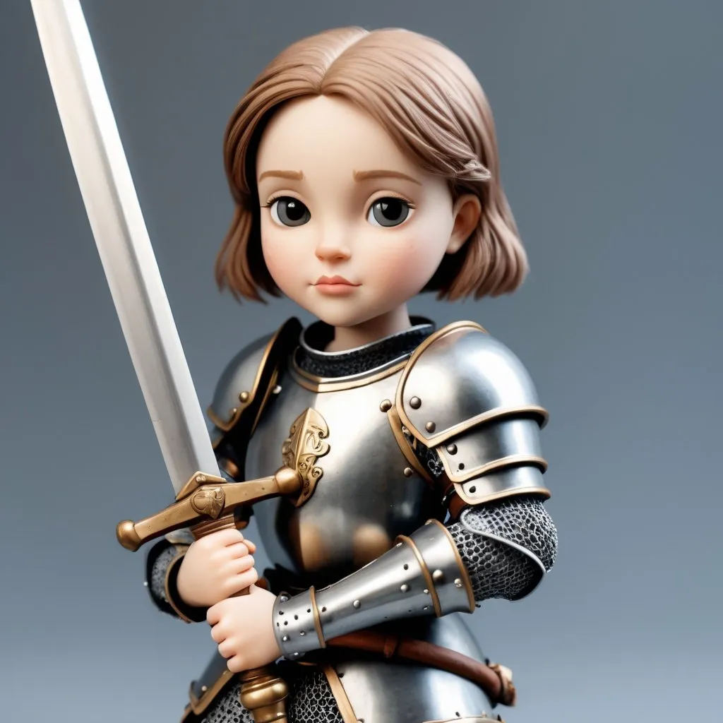 Prompt: chibi joan of arc, young woman in medieval armor, holding a medieval sword