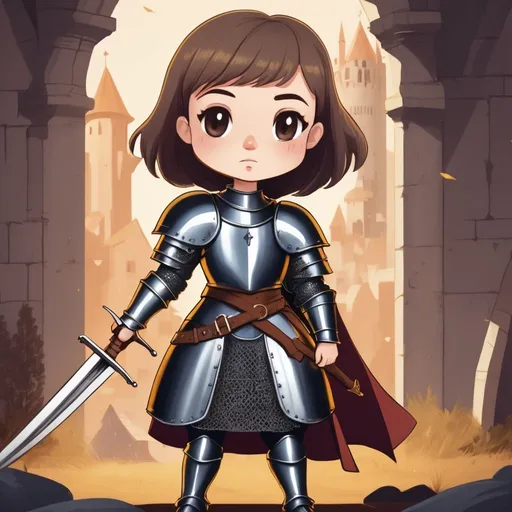 Prompt: chibi joan of arc, young woman in medieval armor, holding a medieval sword