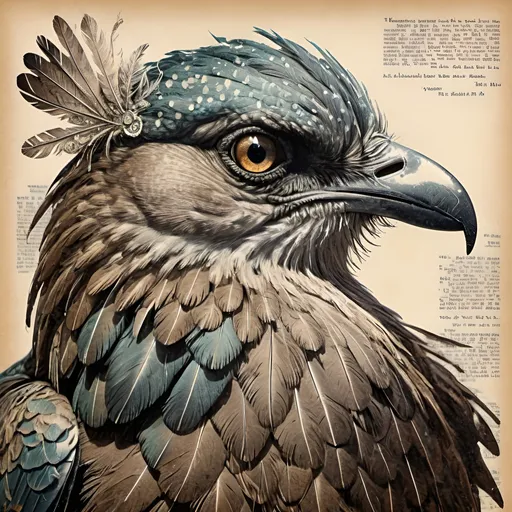 Prompt: Close-up typewriter art of a majestic bird, detailed feathers with vintage texture, high-quality, typewriter art, detailed feathers, vintage texture, close-up, majestic bird