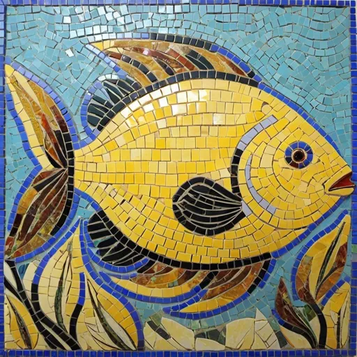 Prompt: yellow fish mosaic