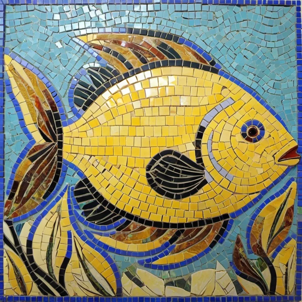 Prompt: yellow fish mosaic