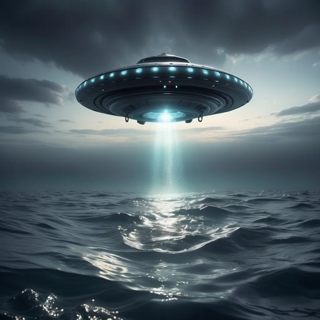 Prompt: UFO arising out from being submerged from deep sea