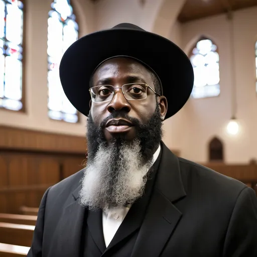 Prompt: Black rabbi in synagogue 