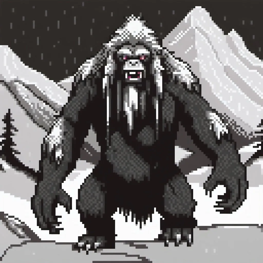 Prompt: Tr00 kvlt black metal yeti in snowy mountains, black and white pencil drawing, fierce and intimidating, fur with intricate details, blizzard atmosphere, high contrast, dramatic lighting, 4k resolution, pencil drawing, black metal, snowy mountains, intense gaze, detailed fur, high contrast, dramatic lighting