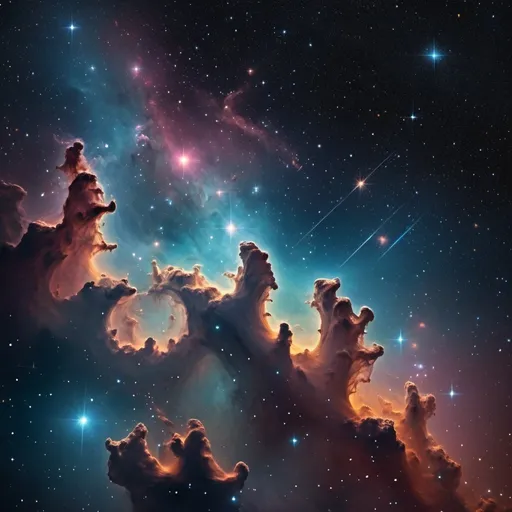 Prompt: (star field), vast cosmic expanse, shimmering stars, deep space, vibrant colors, dark celestial background, twinkling constellations, ethereal glow, tranquil ambiance, captivating depth, ultra-detailed, mystical atmosphere, galactic wonder, warm hues of distant nebulae, a mesmerizing focal point of the night sky.