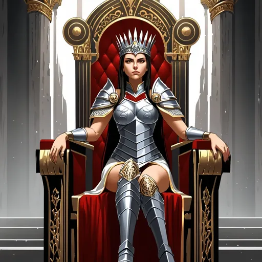 Prompt: Female warrior queen sitting on throne