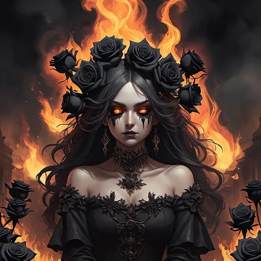 Prompt: Pyre of black roses