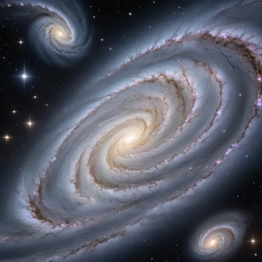 Prompt: (silver deep space galaxy), vast celestial expanse, shimmering stars scattered throughout, galaxy spirals in luminous silver hues, (ethereal glow) emanating from nebula swirls, cool cosmic tones, (majestic depth), interstellar clouds, tranquil yet mysterious ambiance, intricate details of star clusters and galactic formations, (highly detailed), ultra-detailed 4K resolution.