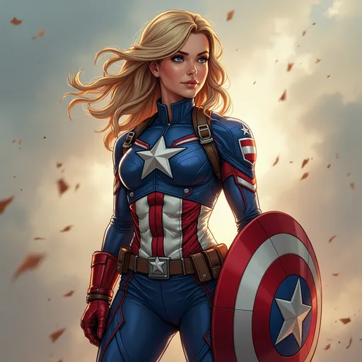 Prompt: Female version of Captain America 
