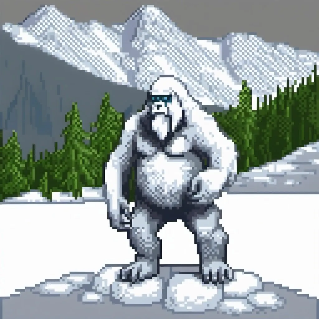 Prompt: White sasquatch in the Himalayas, snowy landscape, realistic 3D rendering, detailed fur with realistic texture, majestic and mystical atmosphere, snowy peaks in the background, high quality, realistic, snowy landscape, detailed fur, Himalayas, mystical atmosphere, 3D rendering, majestic, white sasquatch, professional, atmospheric lighting