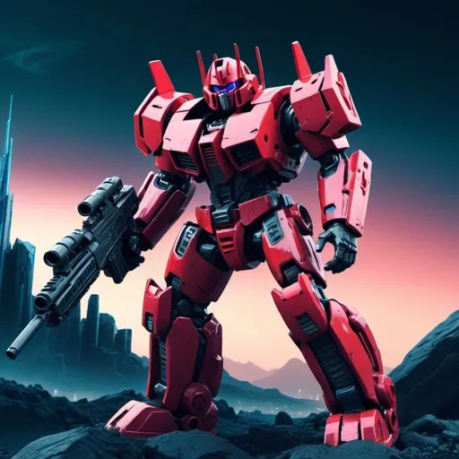 Prompt: Cliffjumper holding futuristic rifle on Cybertron, 3D rendering, detailed character design, highres, sci-fi, action-packed, Cybertronian landscape, intense lighting, cool tones, professional