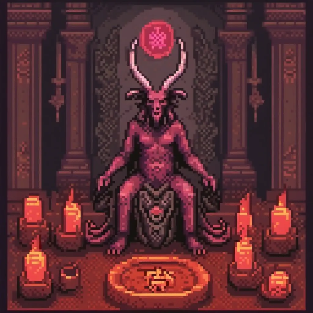 Prompt: Baphomet in Satanic Ritual, oil painting, detailed depiction of Baphomet, sinister atmosphere, dark and eerie lighting, high quality, occult symbolism, ritualistic setting, eerie ambiance, satanic, dark tones, intricate details, atmospheric lighting