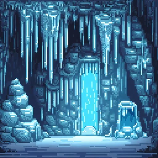 Prompt: ice cave, (frosty ambiance), glistening ice formations, intricate icicles, dim blue lighting, (sparkling details), towering ice walls, serene atmosphere, ethereal glow, high depth perspective, dramatic shadows, (4K), ultra-detailed, mystical environment, immersive concept.