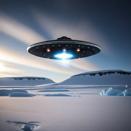 Prompt: UFO flying over Antarctic tundra