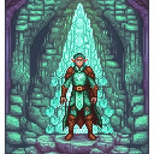 Prompt: Elf warrior in crystal cave, glowing crystal formations, fantasy, highres, detailed, fantasy style, ethereal lighting, vibrant colors, mystical atmosphere, intricate armor, determined expression, magical, luminous, mystical, detailed surroundings