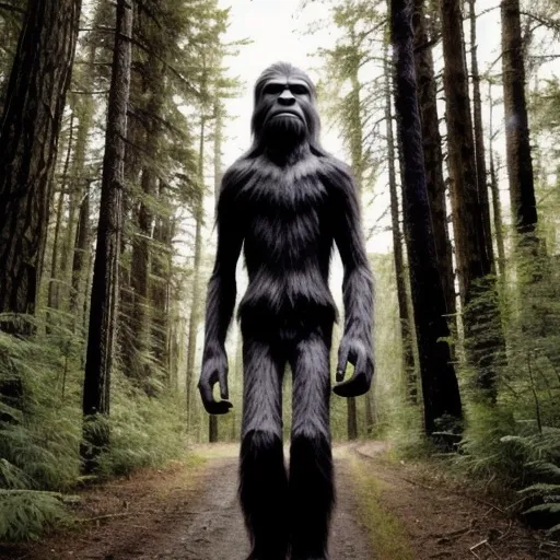 Prompt: Tall skinny sasquatch standing in the woods