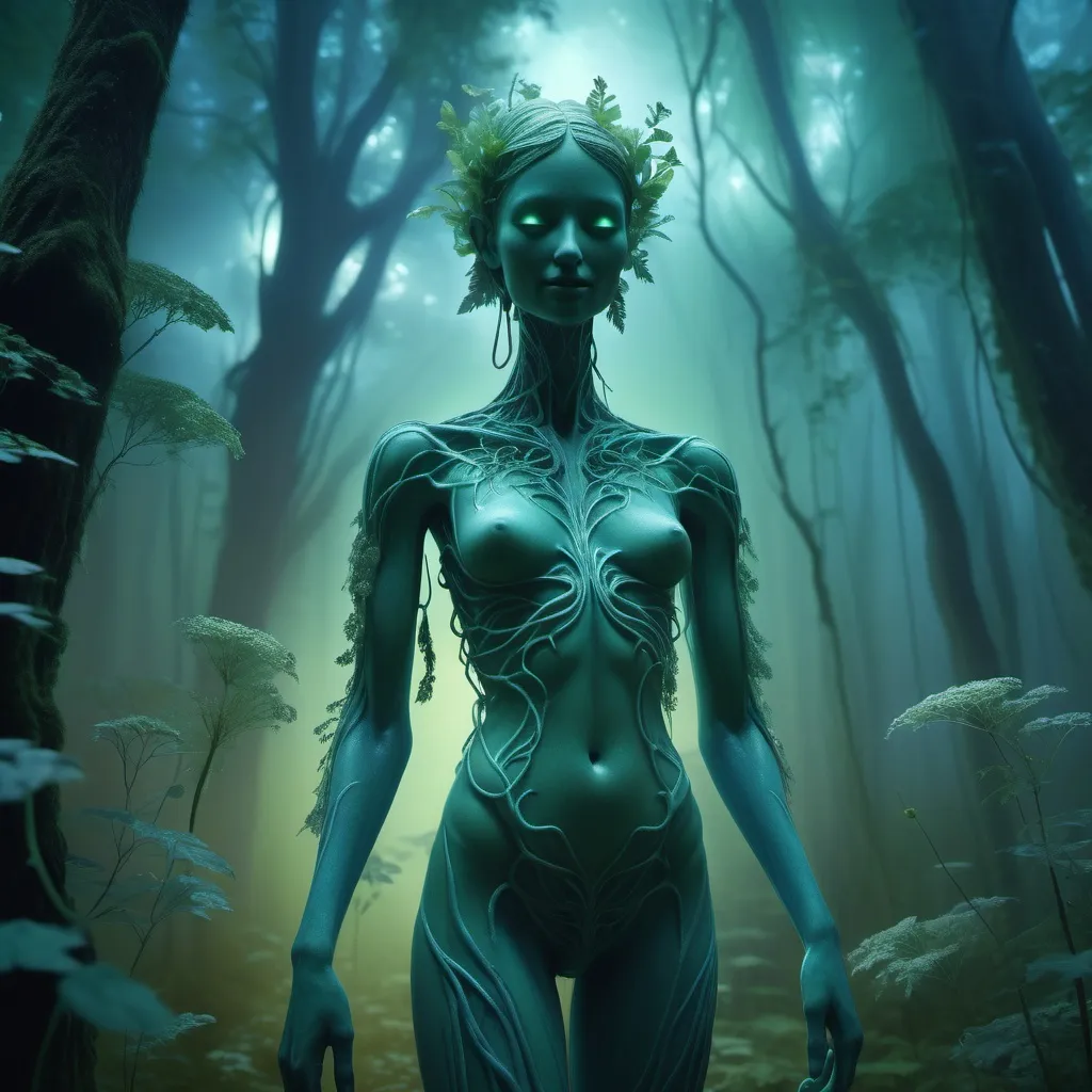 Prompt: (Blemmyae), ancient mythical beings, humanoid body without heads, faces on the torso, (surreal), ethereal setting, mystical forest backdrop with luminescent flora, soft mist enveloping the scene, enchanting color palette of deep greens and soft blue hues, atmospheric lighting creating a magical glow, (4K), intricate details capturing the otherworldly essence.