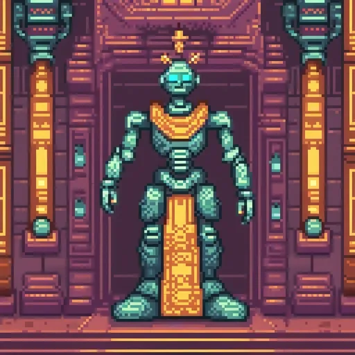 Prompt: Futuristic robot high priest in a sacred, glowing temple, holographic projections, intricate metallic details, mysterious ambiance, 4k ultra-detailed, futuristic, sci-fi, robotic, high priest, holographic, sacred, glowing, intricate metallic details, mysterious ambiance, atmospheric lighting