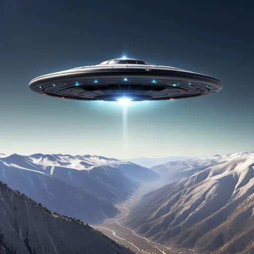 Prompt: UFO flying above Sierra Nevada mountain range 