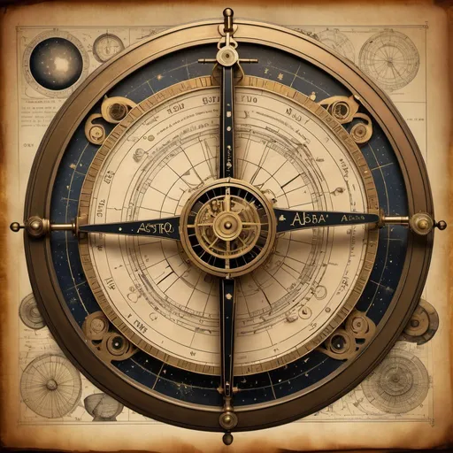 Prompt: Astrolab, ancient astronomical instrument, intricate brass details, vintage parchment background, antique, detailed engravings, steampunk, warm tones, soft ambient lighting, high quality, detailed, vintage, steampunk, antique, brass, intricate details, ancient, astronomical, parchment, warm lighting