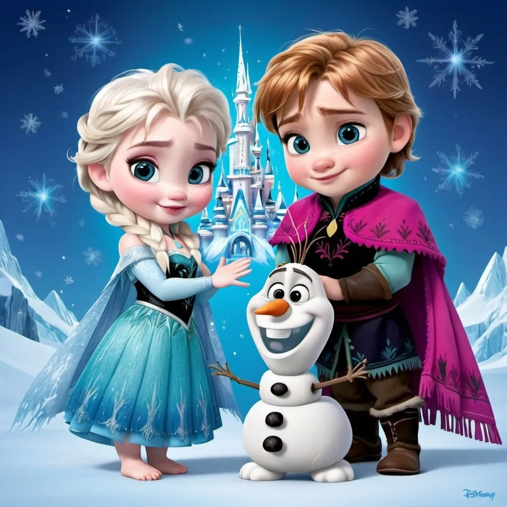 Prompt: Frozen characters as babys with magical backround
