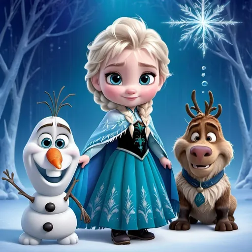Prompt: Frozen characters as babys with magical backround
