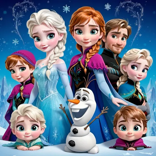 Prompt: Frozen All characters as babys with magical backround full detail
