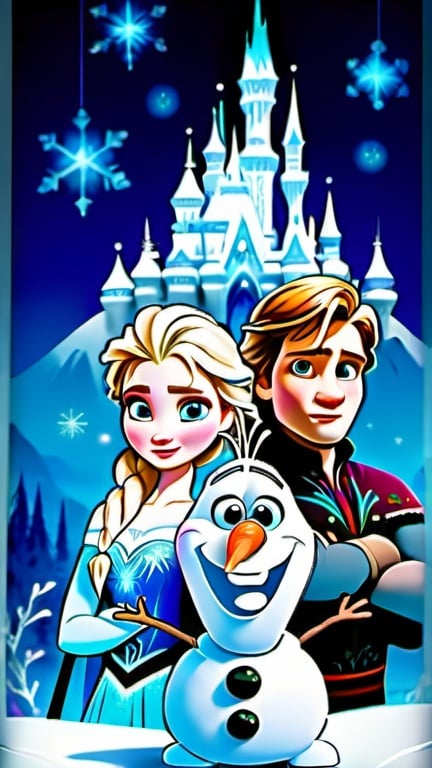 Prompt: Frozen All characters as babys with magical backround full detail and effects family 
