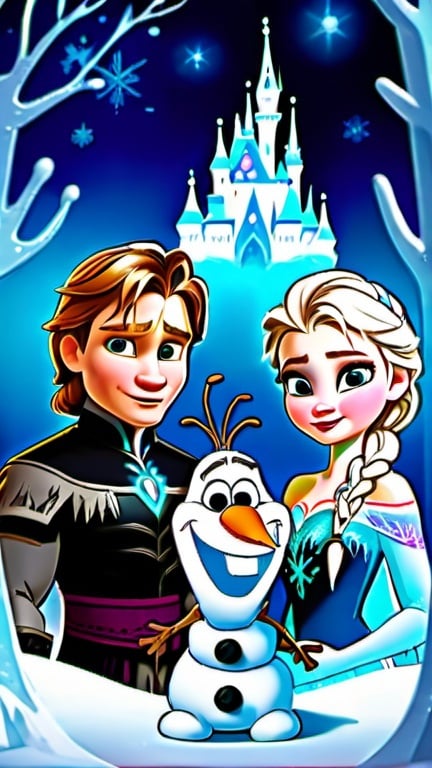 Prompt: Frozen All characters as babys with magical backround full detail and effects family no doubles
