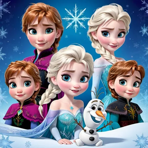 Prompt: Frozen All characters as babys with magical backround

