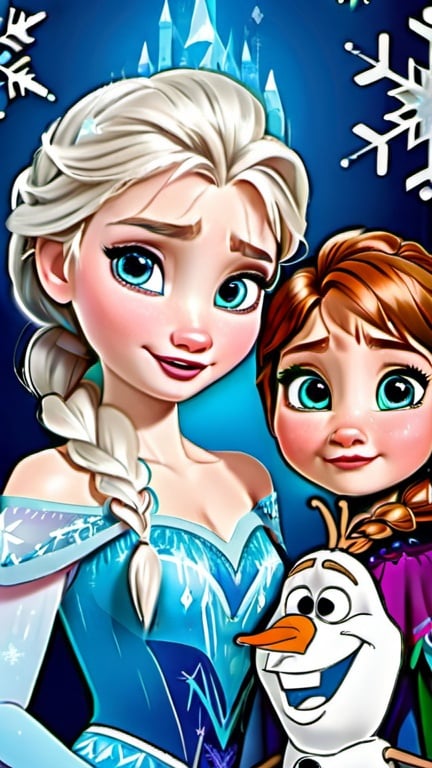 Prompt: Frozen All characters as babys with magical backround full detail and effects family no doubles
