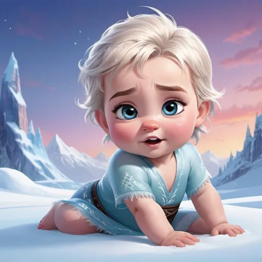 Prompt: Characters crom frozen as babys or kids with pretty backround