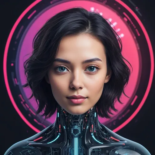 Prompt: Create an AI profile picture that blends futuristic elements with artistic flair, showcasing the symbiosis of technology and creativity