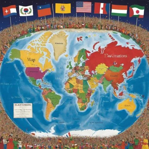 Prompt: I want a map of the Earth with all the countries, showing me each country and its celebrations in one picture, for a project about the celebrations of the countries and their cultures.