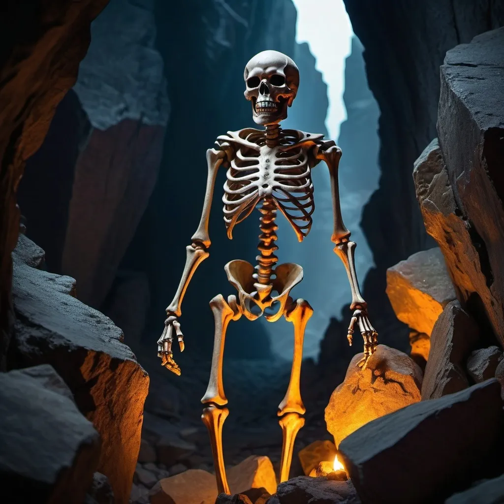 Prompt: Create an evil skeleton in a stone quarry.