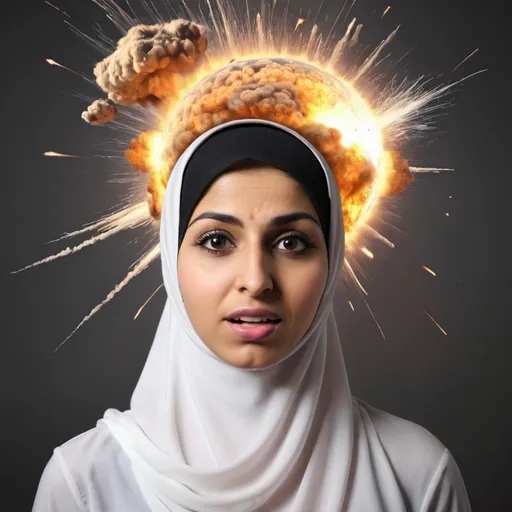 Prompt: Muslim woman with explosion coming out of head