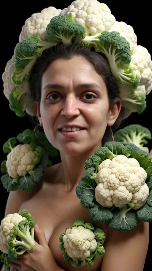 Prompt: Grotesque cauliflower woman. UHD. Photorealistic. 8K. Hyper detailed.