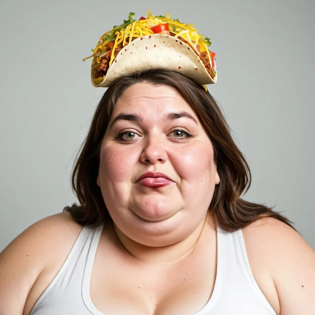 Prompt: Fat woman with taco on head. 