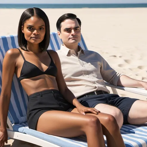 Prompt: 8K, UHD, ultra realistic. Ben Shapiro and Candace Owens sunbathing. 