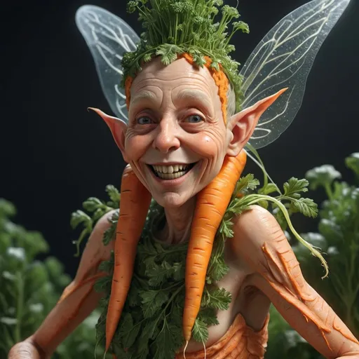 Prompt: Grotesque carrot fairy. UHD. Photorealistic. 8K. Hyper detailed.