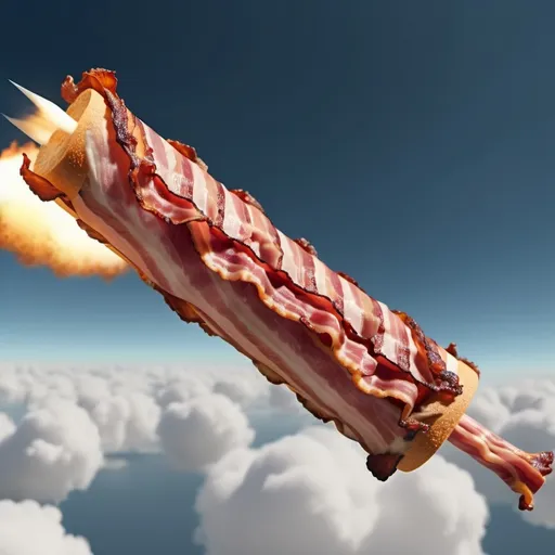 Prompt: Bacon missile. Surrealism. 8K. UHD. Photo realistic. Hyper detailed.