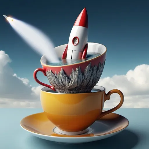 Prompt: Surreal fantasy missile in tea cup. Surrealism. 8K. UHD. Photo realistic. Hyper detailed.